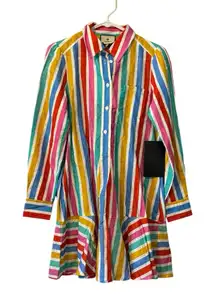 Tuckernuck Callahan Dress XS‎ Rainbow Stripe Mini Dress size Cotton Linen Blend