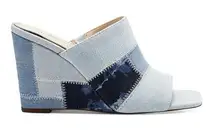 Jessica Simpson Blue Denim Patchwork Slip on Wedge Heel Sandals(Size 9W)