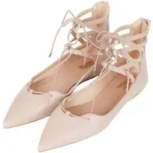 Topshop Ankle Strap Lace Up Point Ballet Flight Ghillie Flats Womens‎ Siz…