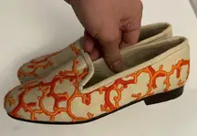 Stubbs & Wotton “Tree Branch" Tweed Slippers Loafers in Tan/Orange 6.0