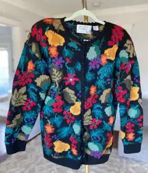 Vintage Northern Isles 100% Wool Floral Cardigan Signature Knit By Hand Cottagecore Boho