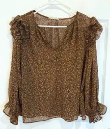 Grade & Gather Floral‎ Print Ruffle Long Sleeve Blouse - Size S