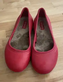 Crocs Red Fur Lined Ballet Flats Slip On Shoes Comfort - Size 7