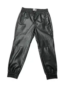 by Anthropologie Faux Leather Jogger Pants XS‎ Black Elastic Waist Drawstring