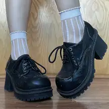 Vintage Y2K Black Faux Leather Chunky Platform Lace Up Heeled Oxford Shoes