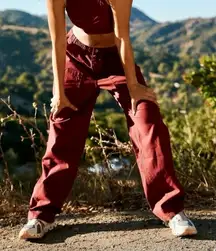 Free People Movement Voyage Pant Red Cargo Utility Front Slash Pockets Large