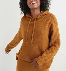 NWT Aerie Mustard Waffle Knit Hoodie Oversized Normcore Pullover Size Medium