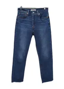 LEVI'S Wedgie Straight Dark Wash Stretch Denim Button Fly Raw Hem Women's 30