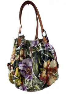 Maurizio Taiuti Tropcial Floral Italian Soft Genuine Leather Hobo Bag