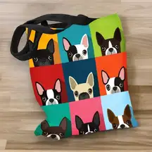 NWOT Frenchie French Bulldog Dog Colorful Canvas Fabric Tote Bag 15x13 Purse