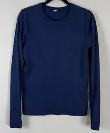 Lululemon Rest Less Ribbed Long Sleeve Crewneck Stretch in Brilliant Blue Med.