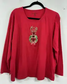 Womans Gloria Vanderbilt Long Sleeve Pullover Christmas T Shirt XXL Red