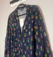 ModCloth Romper Cactus Plant Navy Blue Size 4X Long Sleeve Collared NWT