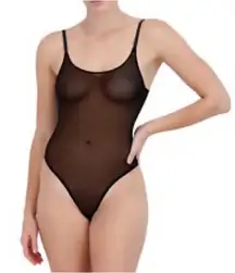 Steve Madden Black Sheer Mesh Thong Bodysuit Size Large NWT