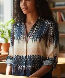 Candie’s Y2K Hi-Low Button-Up Blouse S Cut Out Floral Collar Retro Festival Top