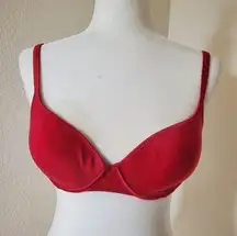 Vassarette Red Satin Trim Contour Lined T-Shirt Bra Underwire Size 34B READ