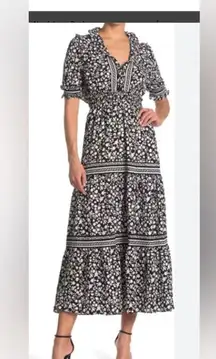 Max studio Ruffle Collar Print Tiered Maxi Dress small