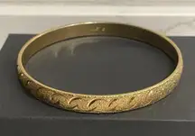 Vintage Monet Bangle Bracelet Etched Goldtone Signed Retro MCM‎ Metal 2.5"