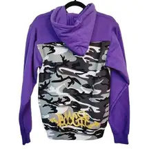 Port & Company Womens Size S Purple & Black Camo Pattern Hooded Sweatshirt w/ Ka