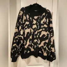 NWT New Directions Black Tan Camo Mock Neck Very Soft Oversized Sweater Size XXL