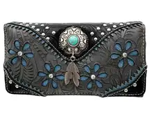Bessie Turquoise Concho Feather Western Crossbody Wallet