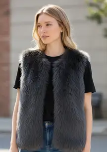 NWT Jason Wu Charcoal Gray Faux Fur Vest Shrug Bolero Open Front Fluffy Medium