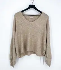 GF Collection V-Neck Knit Sweater Side Tie Tan Large