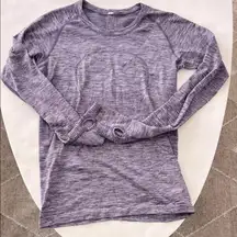 Lululemon Swiftly Tech Long Sleeve Crew Heathered Black Cherry Purple Size 8
