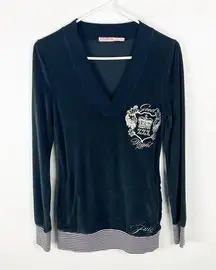 JUICY COUTURE Gray V-Neck Graphic Long Sleeves Nightshirt, Size Small