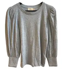 NATION LTD‎ Grey Puff Sleeve Crew Neck Long Sleeve Casual Cotton Top Shirt XS