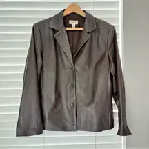 Talbots Women’s Brown Leather Blazer Jacket Button Up Size 14 Petites