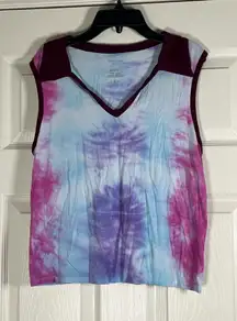 Arizona Jean Co Women’s Tie Dye Collared Sleeveless Top Size Large