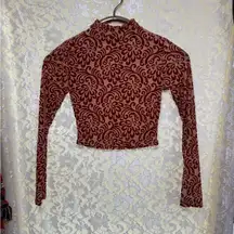 Burnout velvet long sleeve cropped top rust red orange small like new