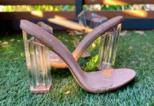 NWOT Cape Robbin Maria-2 Clear Nude Chunky
Block High Heels Open Toes, Size 6