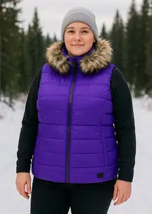 LRL Lauren Ralph Lauren Purple Down Puffer Vest Faux Fur Collar 2X