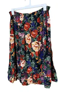 Vintage Berto Lucci Creazione Floral Print Midi Skirt - Elastic Waist XL