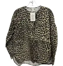 H&M Twill Pullover Blouse Brown Animal Print Size XS NWT Old Money Shacket