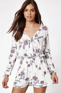 Kendall & Kylie White Floral Surplice Long Sleeve Romper