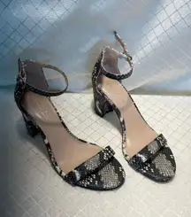 Leather Snake-Skin Print Ankle Strap Sandals Size 6