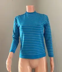 Vintage  BLUE/WHITE Striped Button Down Sweater WITH SCARF  SIZE 36 #40