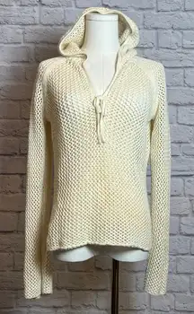 Abercrombie & Fitch Cream Knit Hoodie Women's M Pullover Ramie Cotton Blend