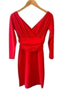 Chiara Boni La Petite Robe Red Pleated V-Neck Cocktail Sheath Dress US 8 / EU 44