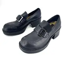 American Eagle Footgear Leather Platform Chunky Heel Loafer Shoes Black Size 7M