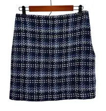 Boston Proper Preppy Professional Blue Plaid Tweed Mini Skirt Size 14