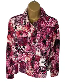 Y2K Christopher & Banks Corduroy Jacket Floral Patchwork Pink Small Petite