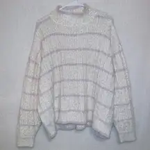 Ophelia Roe Fuzzy Eyelash Knit Cream Purple Glitter Stripe Mock Neck Sweater 1X