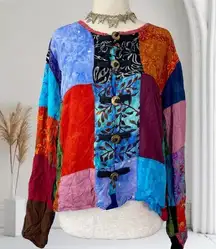 Vintage Colorful Retro Boho Hippie Patchwork Celestial Whimsical Jacket S / M