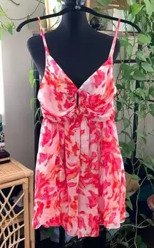 NWOT Misa Los Angeles Indira Hot Pink & Orange Marble Spaghetti Strap Romper