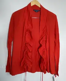 Ralph Lauren Ruffle Open Cardigan Red Lightweight Cotton Women's Medium
