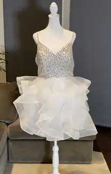 Women’s White Short Tulle Prom Party Dress Corset Back Sparkly Bodice Size 2 NWT